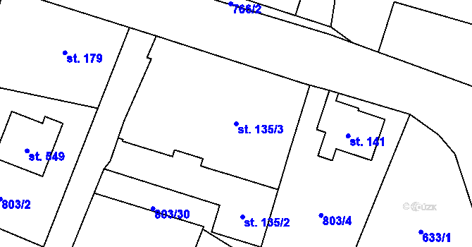 Parcela st. 135/3 v KÚ Kokonín, Katastrální mapa