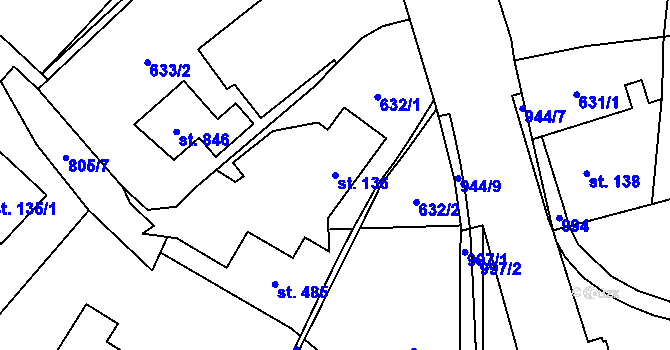 Parcela st. 136 v KÚ Kokonín, Katastrální mapa