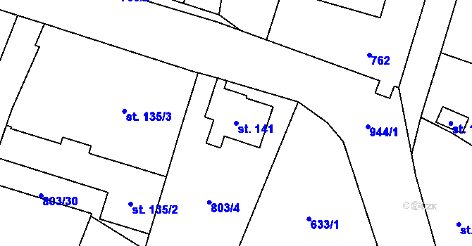 Parcela st. 141 v KÚ Kokonín, Katastrální mapa