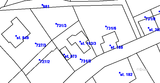 Parcela st. 163/3 v KÚ Kokonín, Katastrální mapa