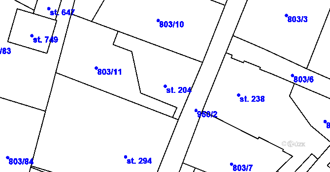 Parcela st. 204 v KÚ Kokonín, Katastrální mapa