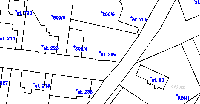 Parcela st. 206 v KÚ Kokonín, Katastrální mapa