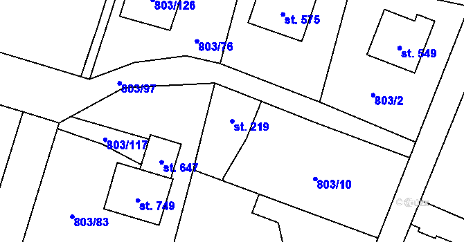 Parcela st. 219 v KÚ Kokonín, Katastrální mapa