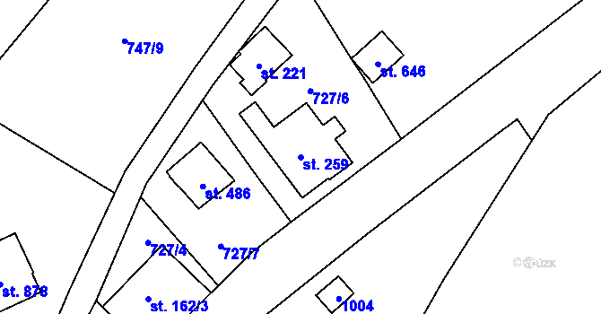 Parcela st. 259 v KÚ Kokonín, Katastrální mapa