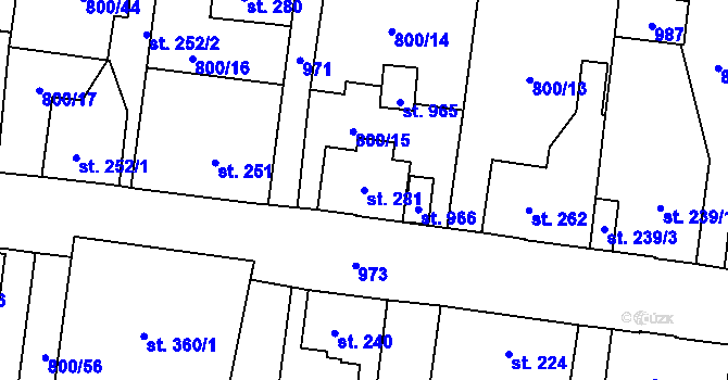 Parcela st. 281 v KÚ Kokonín, Katastrální mapa