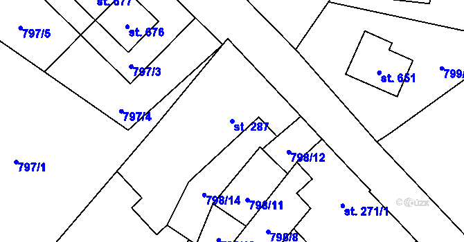 Parcela st. 287 v KÚ Kokonín, Katastrální mapa
