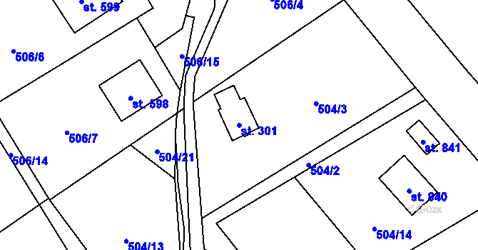 Parcela st. 301 v KÚ Kokonín, Katastrální mapa