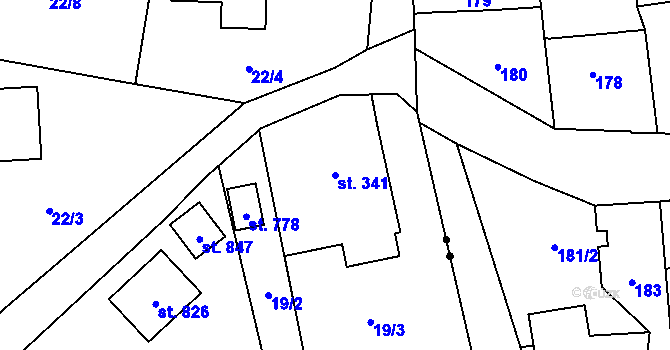 Parcela st. 341 v KÚ Kokonín, Katastrální mapa