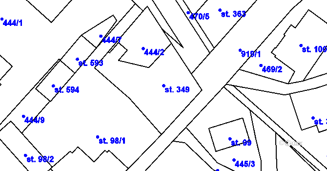 Parcela st. 349 v KÚ Kokonín, Katastrální mapa