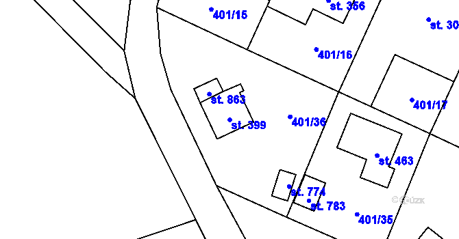 Parcela st. 399 v KÚ Kokonín, Katastrální mapa