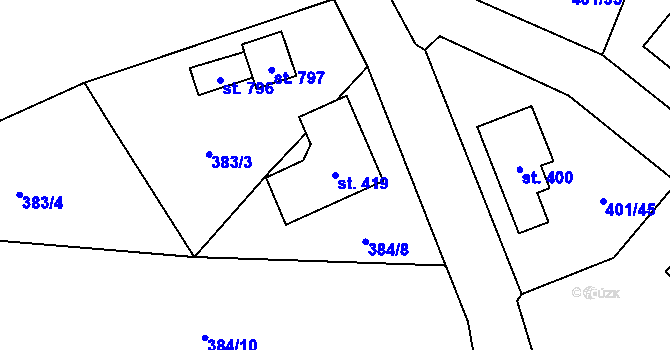 Parcela st. 419 v KÚ Kokonín, Katastrální mapa