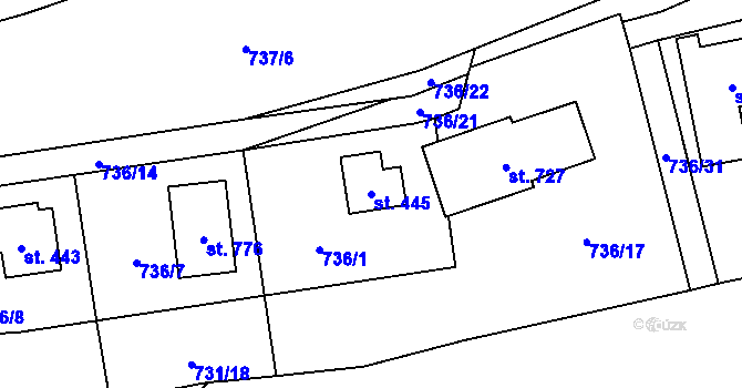 Parcela st. 445 v KÚ Kokonín, Katastrální mapa