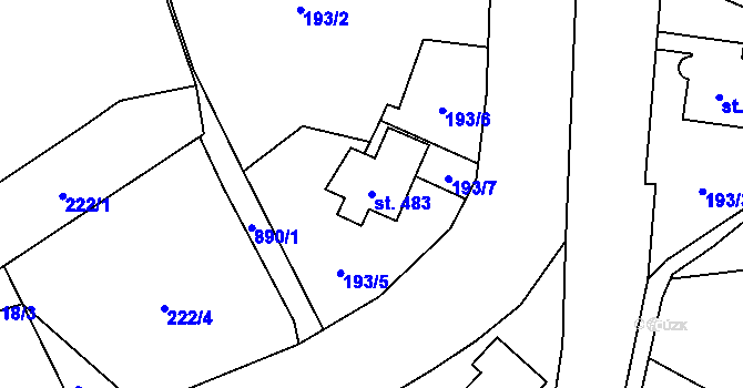 Parcela st. 483 v KÚ Kokonín, Katastrální mapa