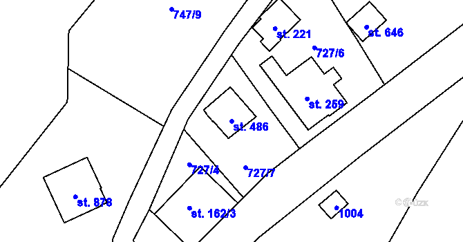 Parcela st. 486 v KÚ Kokonín, Katastrální mapa