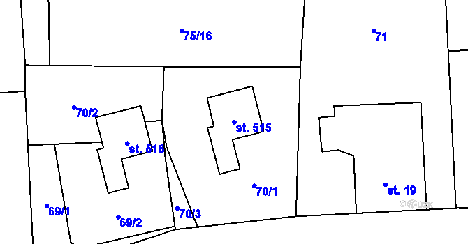 Parcela st. 515 v KÚ Kokonín, Katastrální mapa