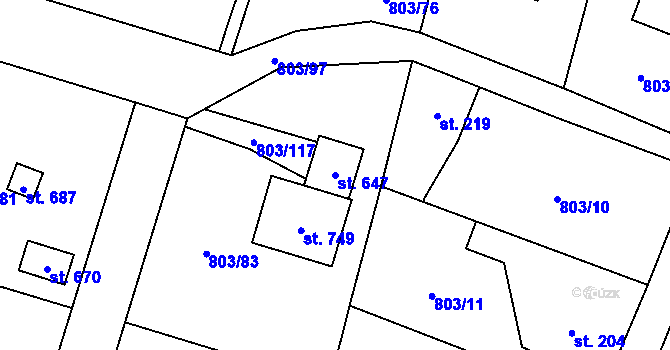 Parcela st. 647 v KÚ Kokonín, Katastrální mapa