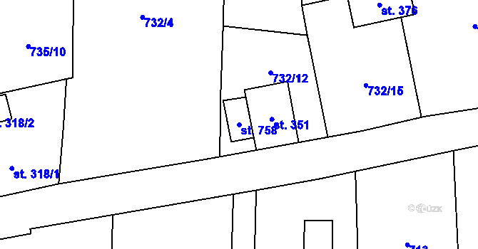 Parcela st. 758 v KÚ Kokonín, Katastrální mapa