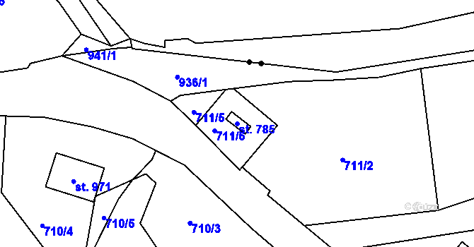 Parcela st. 785 v KÚ Kokonín, Katastrální mapa