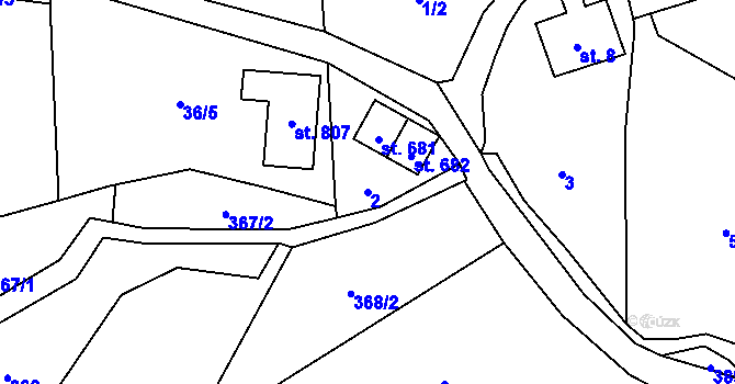 Parcela st. 2 v KÚ Kokonín, Katastrální mapa