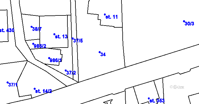 Parcela st. 34 v KÚ Kokonín, Katastrální mapa