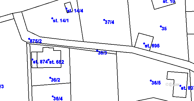 Parcela st. 36/3 v KÚ Kokonín, Katastrální mapa