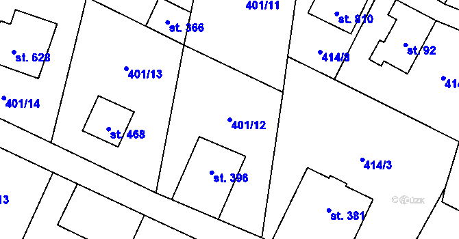Parcela st. 401/12 v KÚ Kokonín, Katastrální mapa