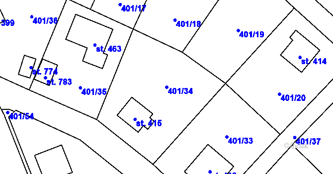 Parcela st. 401/34 v KÚ Kokonín, Katastrální mapa