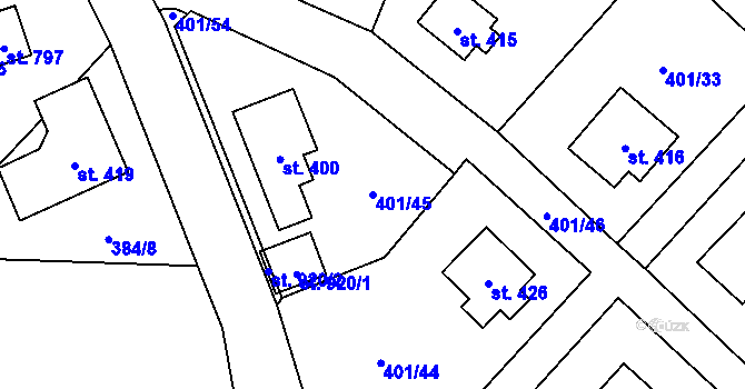 Parcela st. 401/45 v KÚ Kokonín, Katastrální mapa