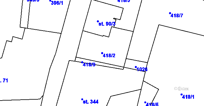 Parcela st. 418/2 v KÚ Kokonín, Katastrální mapa