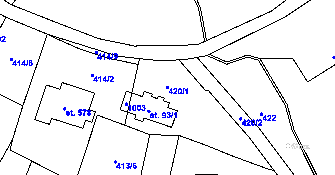 Parcela st. 420/1 v KÚ Kokonín, Katastrální mapa