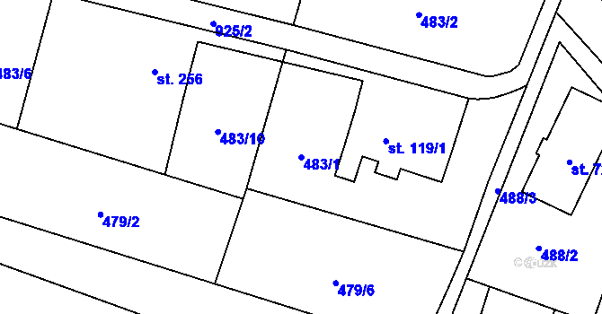 Parcela st. 483/1 v KÚ Kokonín, Katastrální mapa