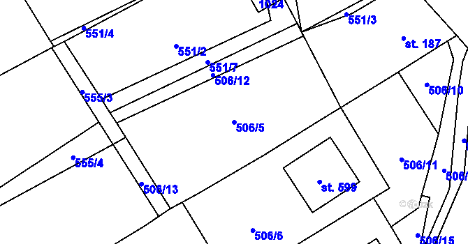 Parcela st. 506/5 v KÚ Kokonín, Katastrální mapa