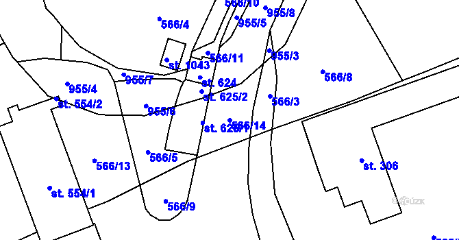 Parcela st. 566/14 v KÚ Kokonín, Katastrální mapa