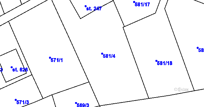 Parcela st. 581/4 v KÚ Kokonín, Katastrální mapa