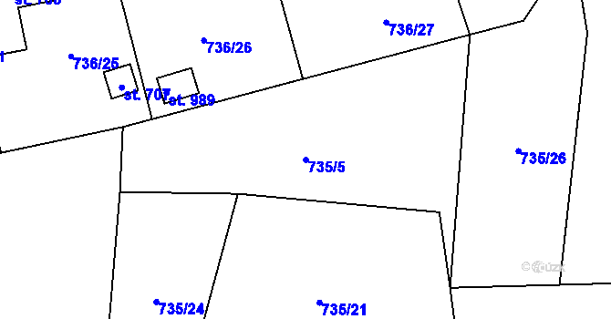 Parcela st. 735/5 v KÚ Kokonín, Katastrální mapa