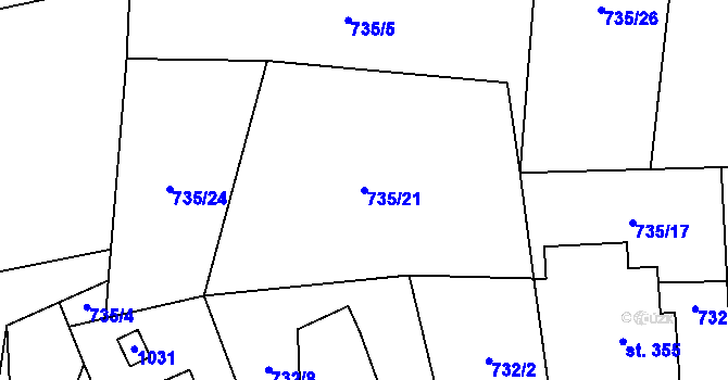 Parcela st. 735/21 v KÚ Kokonín, Katastrální mapa