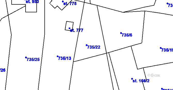 Parcela st. 735/22 v KÚ Kokonín, Katastrální mapa