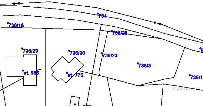 Parcela st. 736/23 v KÚ Kokonín, Katastrální mapa