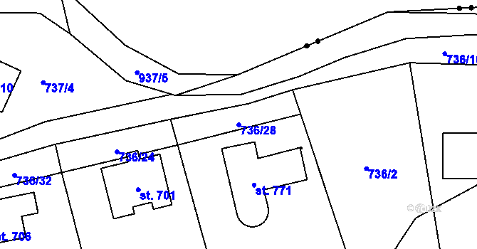 Parcela st. 736/28 v KÚ Kokonín, Katastrální mapa