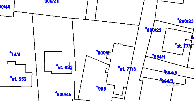 Parcela st. 800/2 v KÚ Kokonín, Katastrální mapa