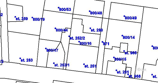Parcela st. 800/16 v KÚ Kokonín, Katastrální mapa