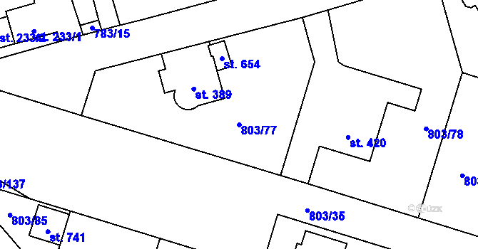 Parcela st. 803/77 v KÚ Kokonín, Katastrální mapa