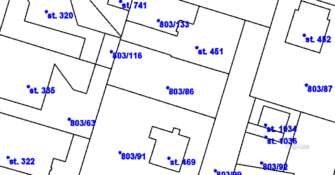 Parcela st. 803/86 v KÚ Kokonín, Katastrální mapa