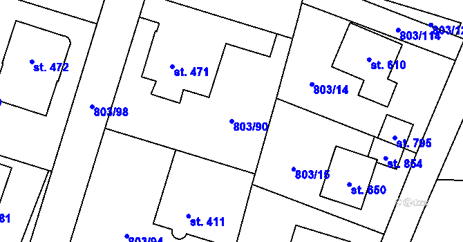 Parcela st. 803/90 v KÚ Kokonín, Katastrální mapa