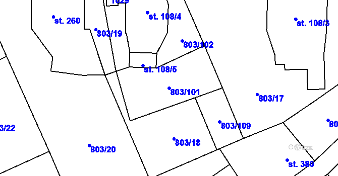 Parcela st. 803/101 v KÚ Kokonín, Katastrální mapa