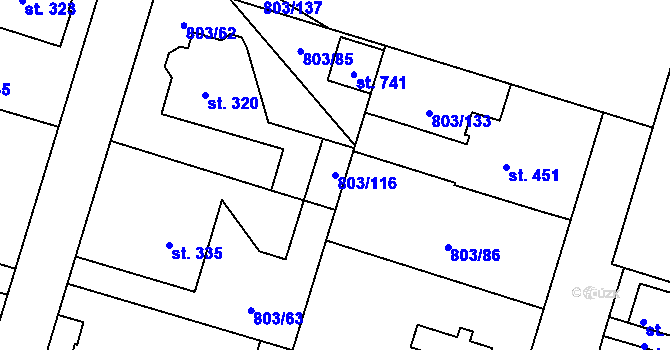 Parcela st. 803/116 v KÚ Kokonín, Katastrální mapa