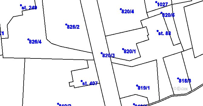 Parcela st. 820/3 v KÚ Kokonín, Katastrální mapa