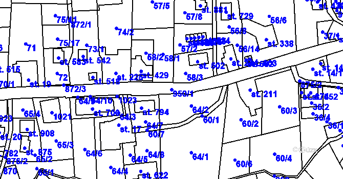 Parcela st. 950/1 v KÚ Kokonín, Katastrální mapa