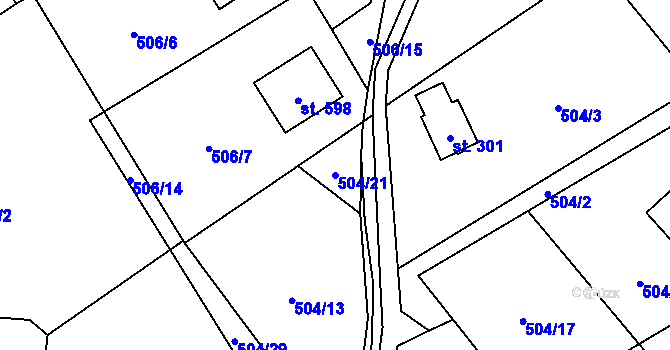 Parcela st. 504/21 v KÚ Kokonín, Katastrální mapa