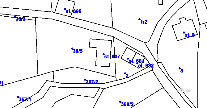 Parcela st. 807 v KÚ Kokonín, Katastrální mapa